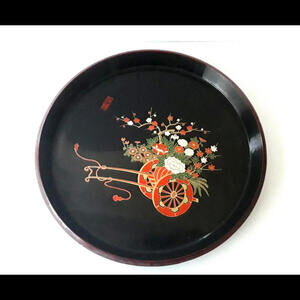 Vintage Hard Plastic Round Tray 14” Color Floral Japan